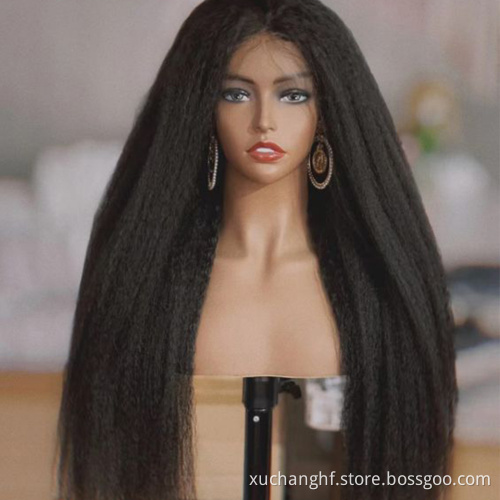 Pre-Plucked 360 Yaki Kinky Straight Frontal Lace Wigs for Black Women Human Hair